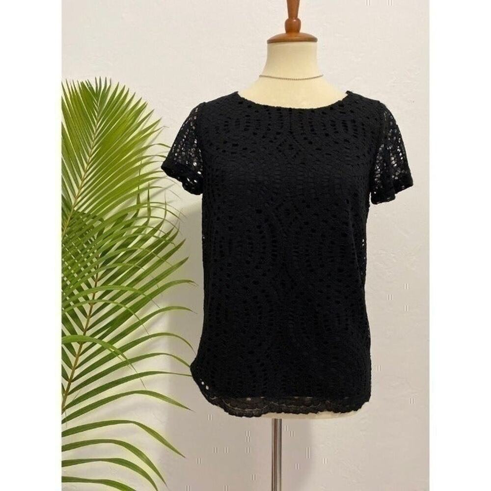 NWT J.Crew Black Lace Short Sleeve Top Size 0